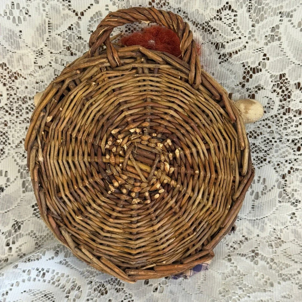 Primitive Country Rag Doll Wicker Wall Basket Farmhouse Decor Laundry Notions